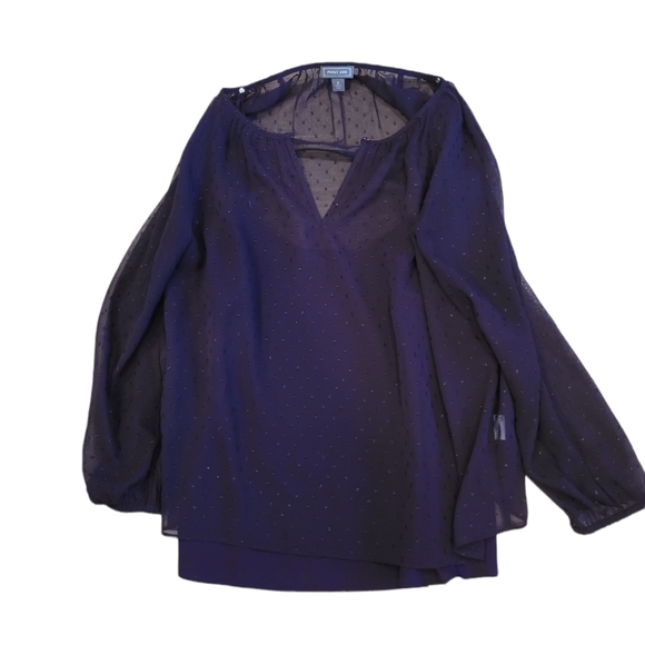 Point Sur For J. Crew Pin Dot Purple Popover Chiffon Blouse - Picture 2 of 4